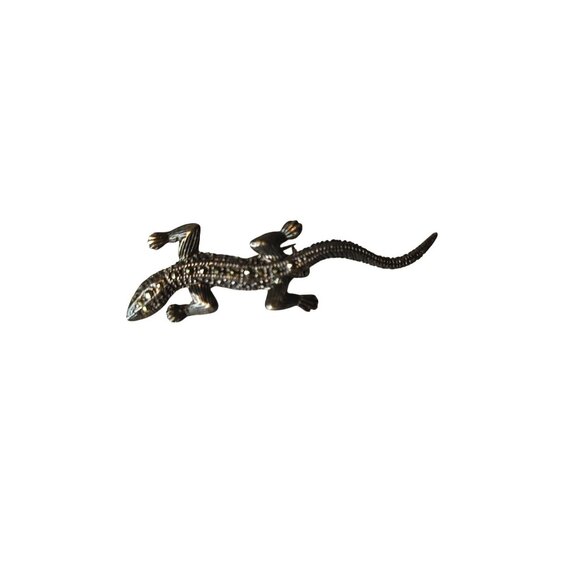 Marcasite Sterling Silver Lizard Gecko Brooch Pin, 2.25" Art Deco Style - Picture 4 of 4